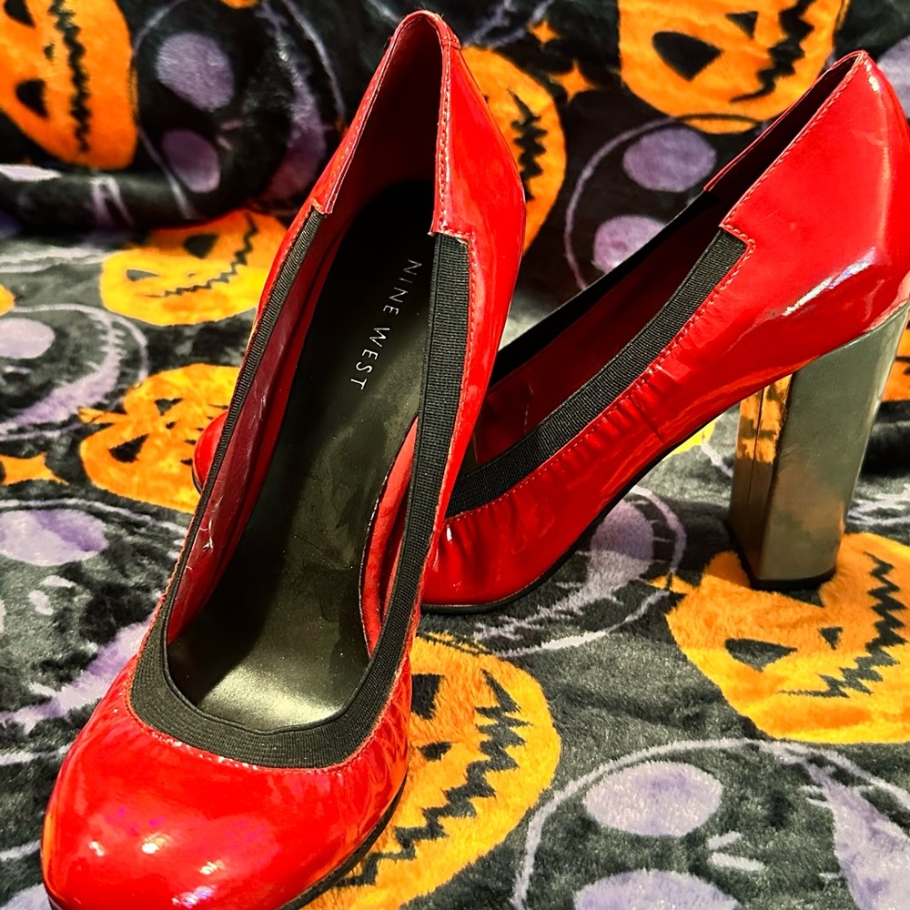 Nine west semi worn, Red/Black, vegan leather heels